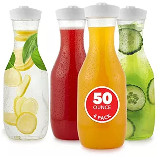Plastic Juice Carafe With Lids (set Of 4) 50 Oz Carafes...