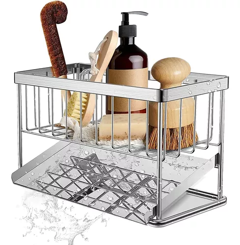 Soporte de esponja para fregadero de cocina, organizador de fregadero de  cocina de acero inoxidable 304, organizador de fregadero de cocina con