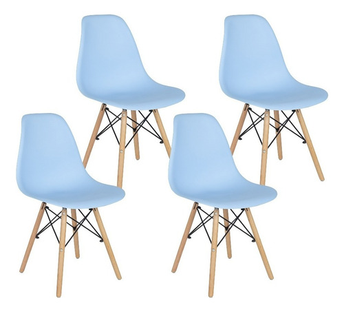 Set De 4 Sillas Holly Estilo Eames Comedor Color Azul