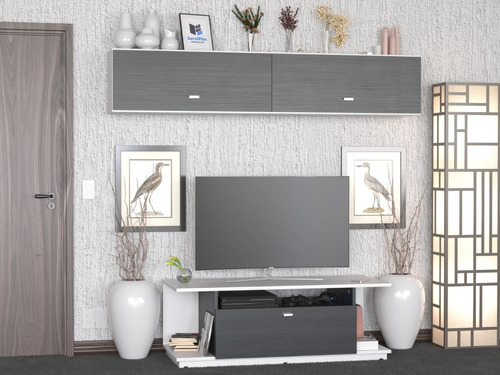 Combo Rack Tv + Repisa Living Moderno Melamina Texturada 