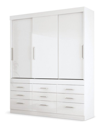 Guarda Roupa Casal Click 3 Portas 9 Gavetas Santos Andirá Cor Branco