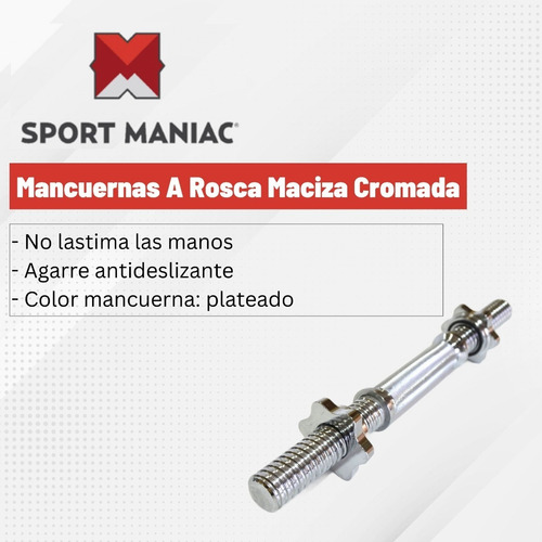 Imagen 2 de 3 de Mancuernas A Rosca Maciza Cromada Discos Pesas Sol Diam 30mm