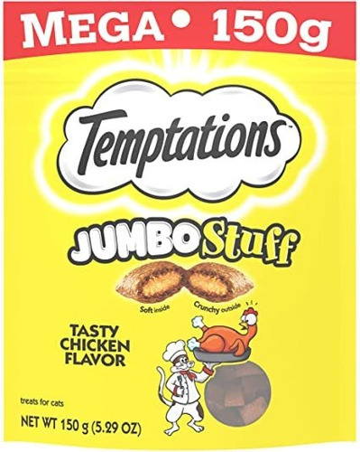 10x Sobres Temptations Premios Crujiente Gatos Sabor Pollo