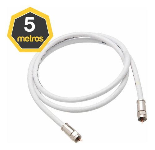 Cabo Coaxial Rg6 Para Antena Branco 5 Metros