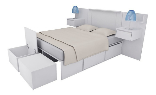Imagen 4 de 10 de Respaldo Sommier Cama Mesas Luz Integradas 140 A 200 Cm+