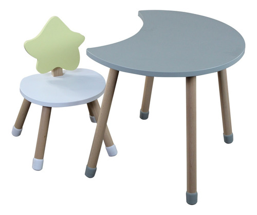 Mesa Y Silla Forma De Luna Para Niños. Estilo 30041 Color Gris