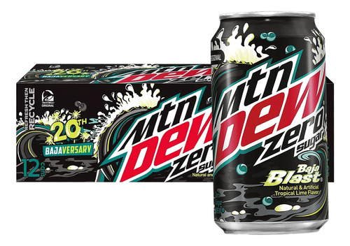 Refresco Mountain Dew Baja Blast Tropical Zero 12 Pack 355ml