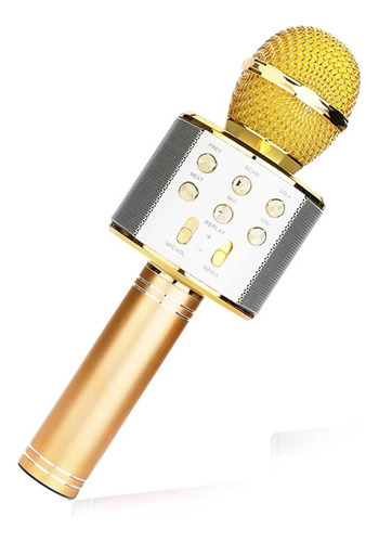 Micrófono Karaoke Bluetooth Usb Microsd Y Fm Color Dorado