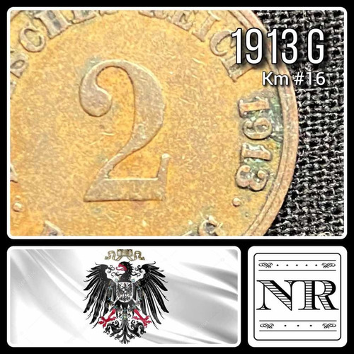 Alemania Imperio - 2 Pfennig - Año 1913 G - Km #16 - Águila