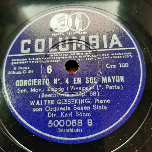 Pasta Walter Gieseking Piano 3-6 Columbia Tc18