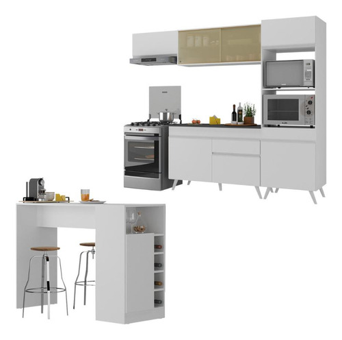 Cozinha Modulada/bancada Americana Veneza Multimóveis Mp2208 Cor Branco