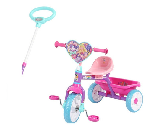 Triciclo Apache Barbie Con Cajuela Y Barra De Empuje En Gr Color Rosa