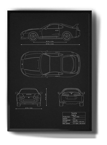 Quadro Decorativo Toyota Supra Carro Desenho Planta