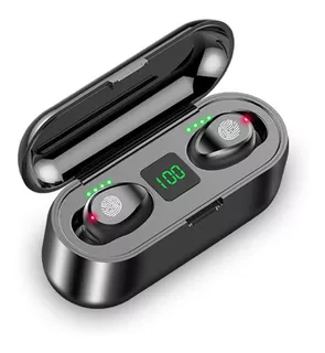 Fone de ouvido in-ear sem fio F9 preto com luz LED