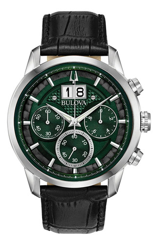 Bulova Sutton Clásico Crono Big Date 96b310 Fotos Reales Negro Acero Pulido Verde