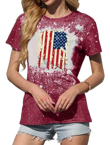 Sckarle Usa Flag Shirts For Dama Cute Dots Print Short