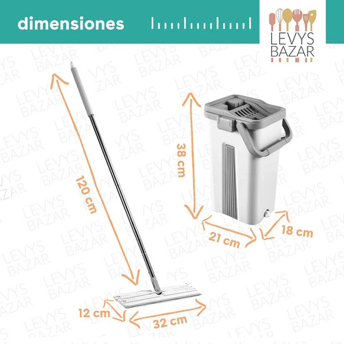 Imagen 3 de 7 de Trapeador Balde Escurridor 2 Mopas Paños Plana Limpieza 360