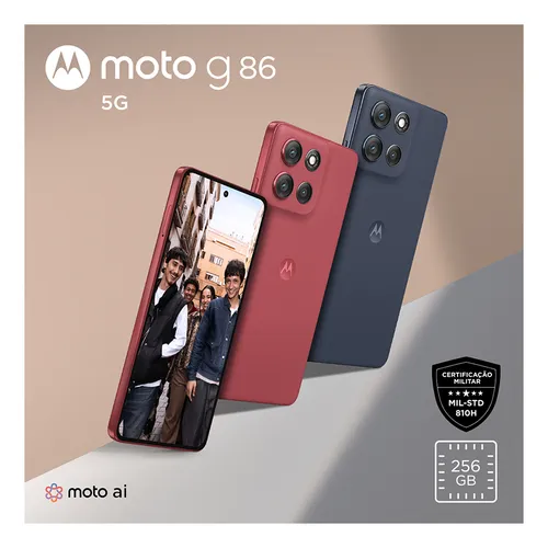 Smartphone Motorola Moto G86 5g - 256gb 24gb (8gb Ram+16gb Ram Boost) Tela 1.5k Poled, 50mp Sony Camera Ois Moto Ai, Videos Em 4k, Ip68 + Ip69 - Grafite