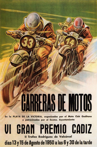 Grande Premio Cadiz Moto Velocidade 1950 Poster Repro