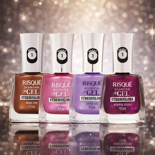 Kit 4 Esmaltes Risque Coleção Cybercolors Diamond Gel Rosas Rosa