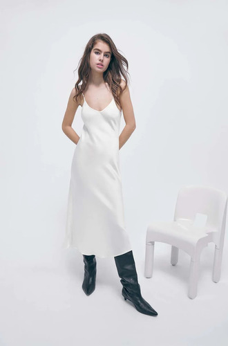 Vestido Blanco De Fiesta En Crep De Seda Mujer Talle L