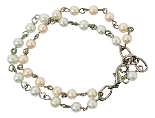 Pulsera Artesanal Shen De Perlas Combinadas Plateada Blanco Y Rosa 20 Cm