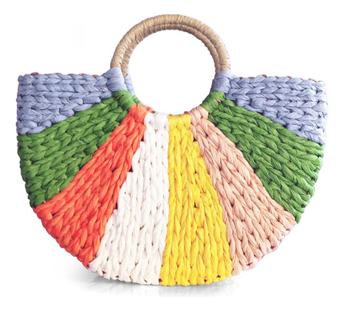 Qtkj Bolso De Paja De Ratán Semicircular Retro Simple Tejido