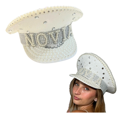 Sombrero Capitan Novia Premium Strass Fiesta Cotillon Color Blanco