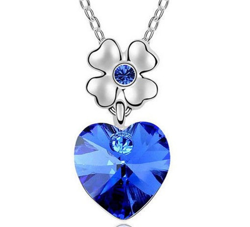 Collar Corazones Cristales Zirconia Azul Regalo N-509