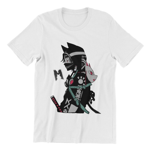 Polera Unisex Demon Slayer Tanjiro Gato Mascara Estampado