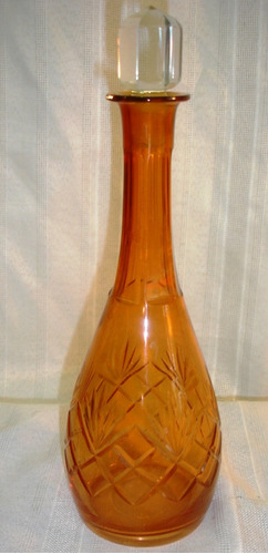 Antiguo Botellon Color Salmón Tallado Con Tapón Sano (798p)
