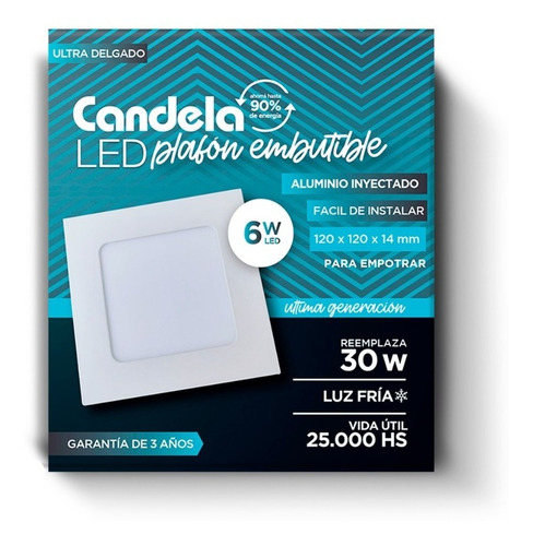 Plafon Cuadrado Embutir Led 6w Fria O Calida 120x120x14 Mm 