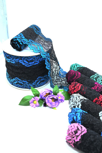 Rollo De Encaje Bicolor Floral De Alta Calidad 7014 Rosa