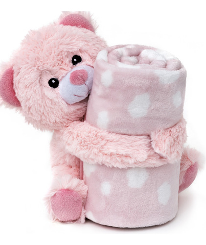 Manta Cobertor Soft Com Naninha De Pelúcia Bebê Antialergico Cor Rosa Ursinho Rosa
