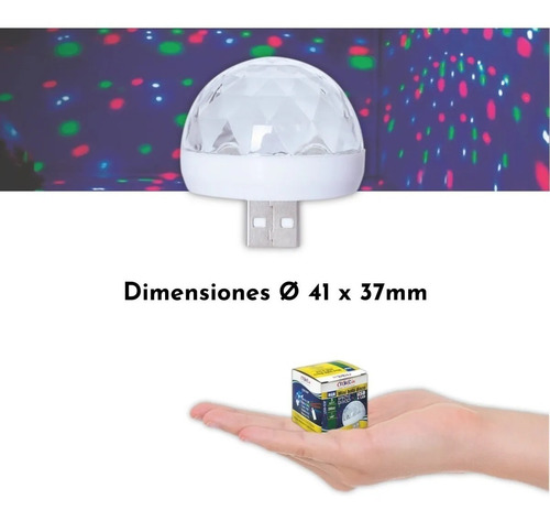 Imagen 4 de 10 de Mini Bola Giratoria Rgb Led Esfera Luz Colores Audioritmica