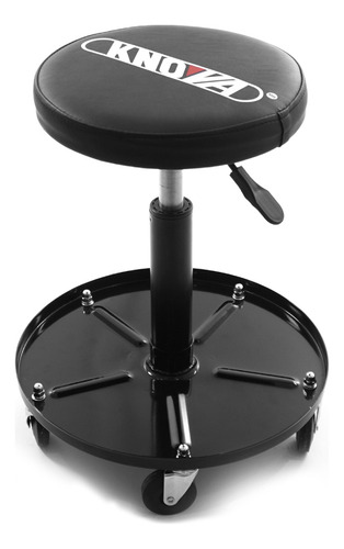 Banco para Mecánico KNOVA KN 7429 Negro. Altura Ajustable de 44.5 cm a 57.5 cm con Pistón de Gas, Capacidad 122 kg, Charola Segmentada para herramientas y 5 Ruedas de 2.5" y Asiento Acojinado