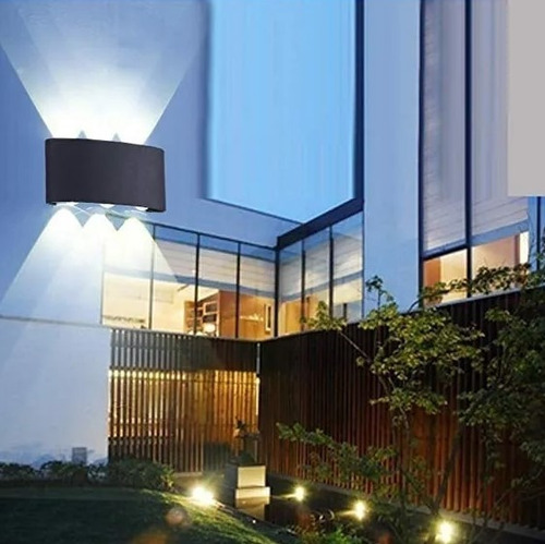 Aplique De Pared Exterior 6w Led Luz Cálida Decoración Hogar Color Negro