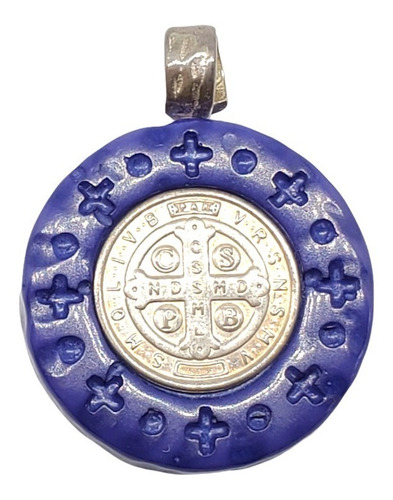 Dije Plata Resina San Benito Azul