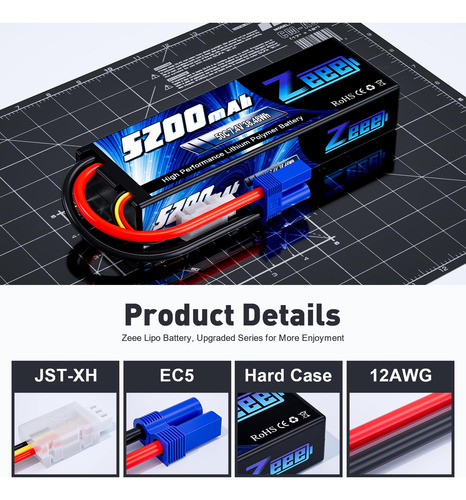 Batería Lipo Zeee 2s 5200mah 7.4v 50c Estuche Rígido Con