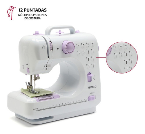 Imagen 5 de 7 de Máquina De Coser Recta Femmto Hlt12 Portable Blanca 220v