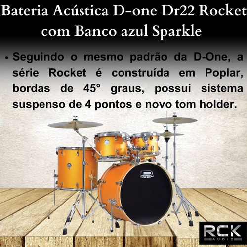 Bateria Acústica D-one Dr22 Com Banco Laranja Sparkle Rocket