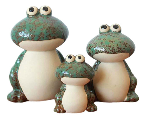 3x Figuras De La Familia De Ranas, Estatua De Rana En Verde