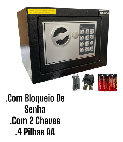 Mini Cofre Digital Eletrônico Com Senha E Chave Preto Casa Preto