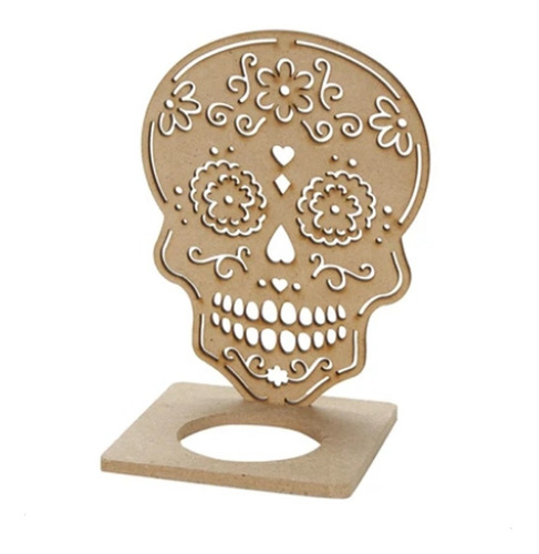 Calavera Porta Vela Chica De Madera Para Pintar