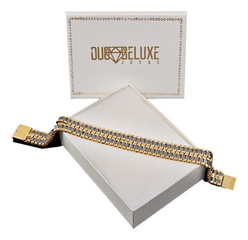 Pulsera Elegante Ron2 12mm Plata Baño Oro24k Duodeluxejoyas®