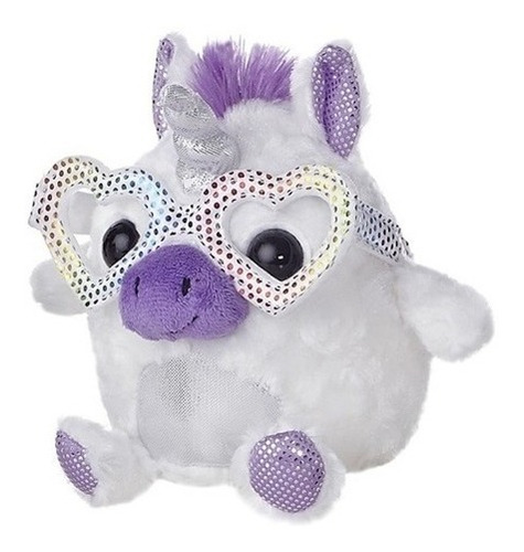 Hermoso Unicornio Con Lentes Peluche Aurora Blanco Y Morado