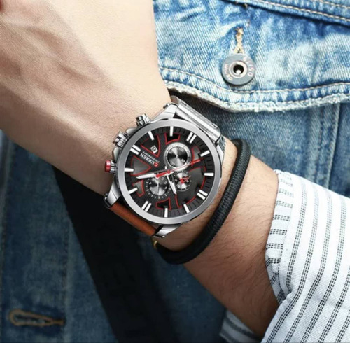 Reloj Cronógrafo De Curren 8346 Hombre Cuero Hebilla Simple
