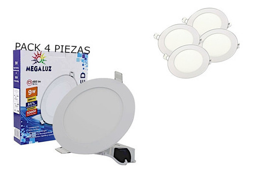 Lampara Luz Led Plafon 9w Redonda Montable Megaluz 4 Piezas Blanco