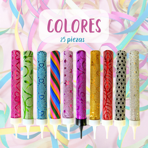 25 Pz Velas Magic Larga Duración Para Celebración De 14.5cm