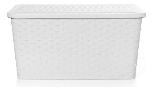 Canasto Cajón Organizador Plástico Símil Rattan Mediano X 4. Color Blanco